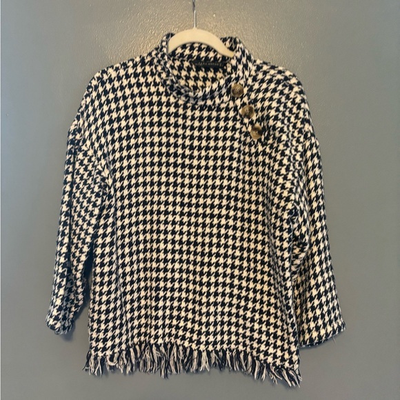 Zara Knit Mock Neck Houndstooth Button Pullover Sweater - Picture 1 of 8